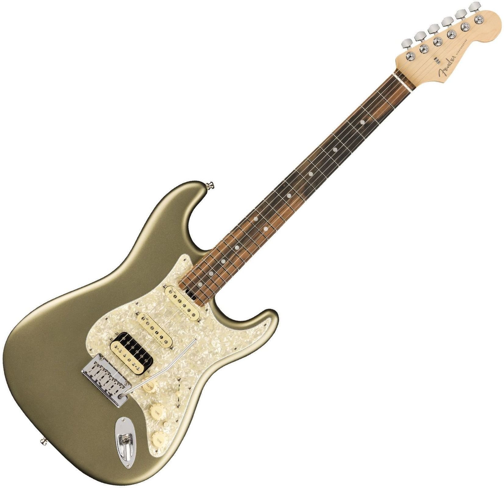 Chitară electrică Fender American Elite Stratocaster HSS ShawBucker Ebony Satin Jade Pearl Metallic
