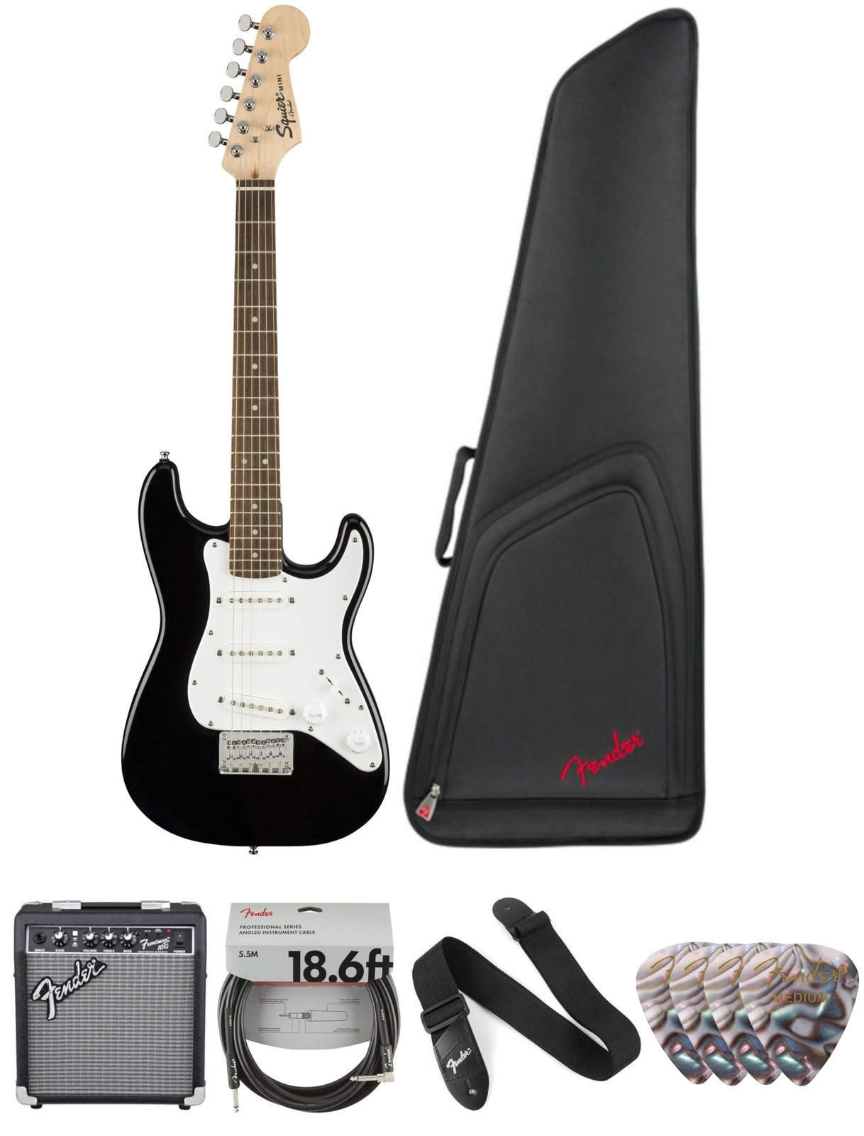 Elektrická kytara Fender Squier Mini Strat V2 IL Black Deluxe SET Black