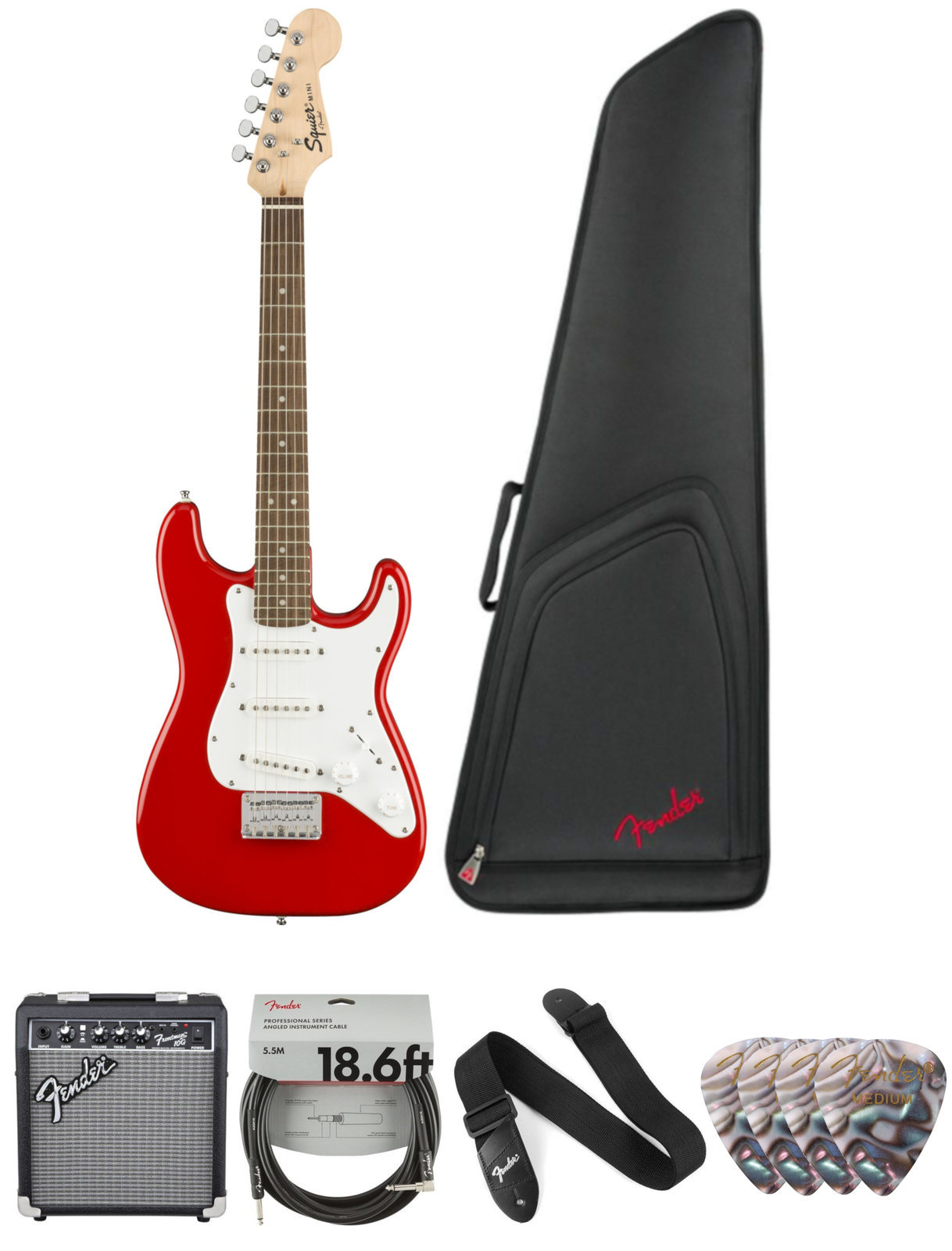 Elektriska gitarrer Fender Squier Mini Strat V2 IL Torino Red Deluxe SET Torino Red