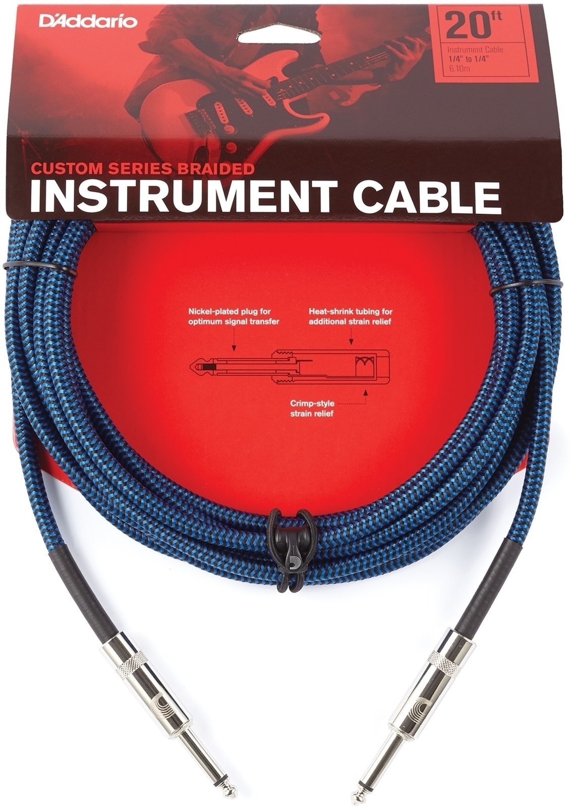 Instrument Cable D'Addario PW-BG-20 Blue 6‚10 m Straight - Straight