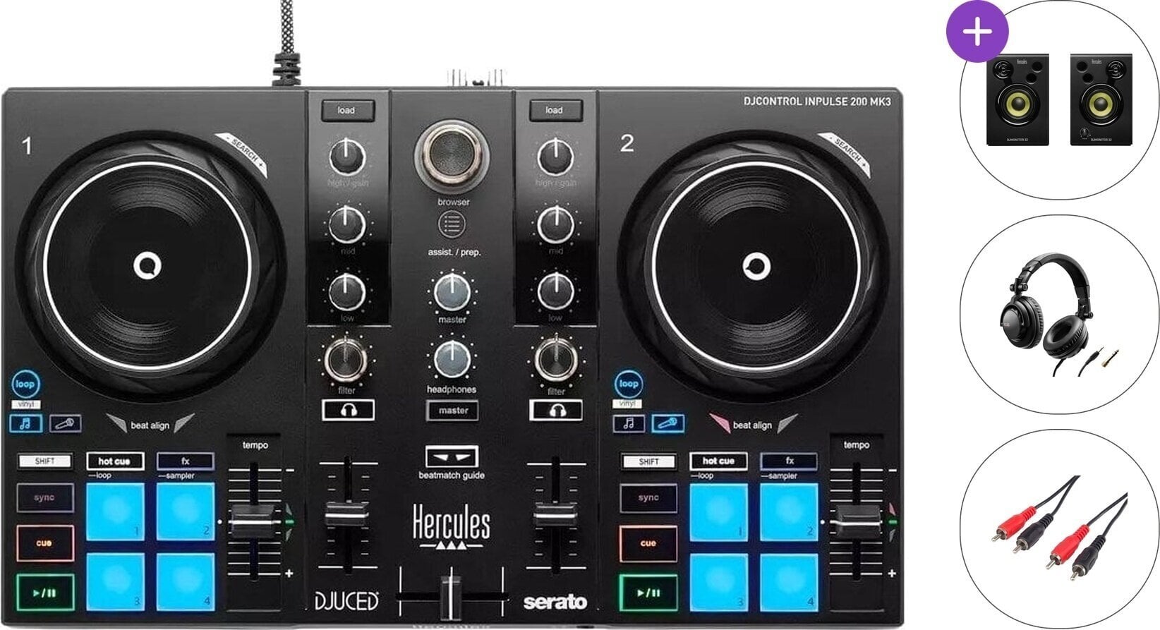 DJ kontroler Hercules DJ Inpulse 200 MK3 Premium SET DJ kontroler