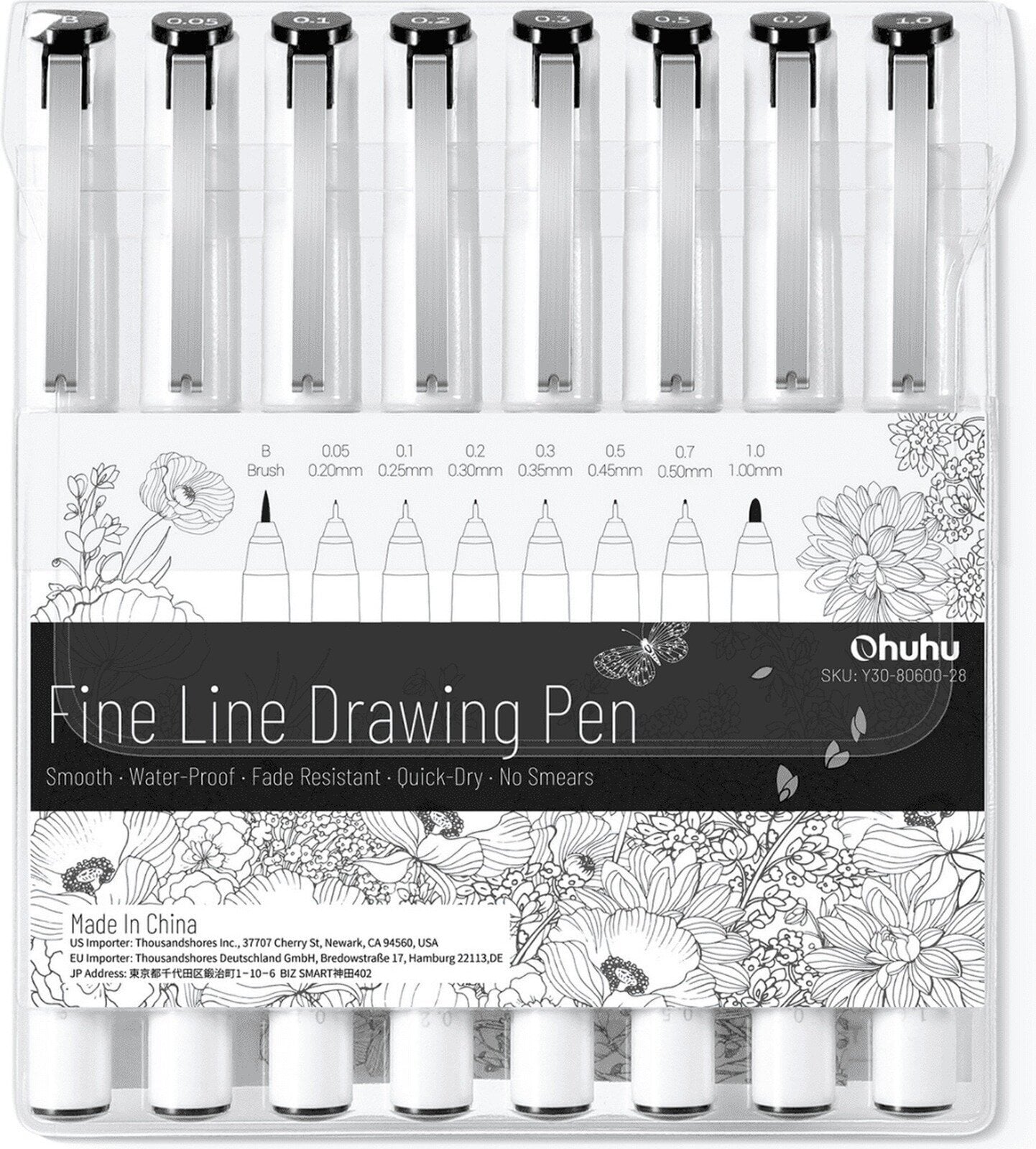 Stylo technique Ohuhu Fineliner Ensemble de doublures Noir 8 pièces