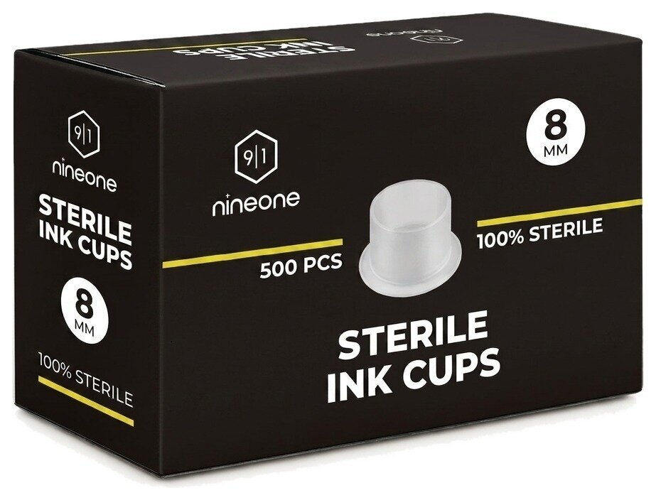 Витратні матеріали для тату Nineone Sterile Ковпачки для фарби 8 мм 500 pcs