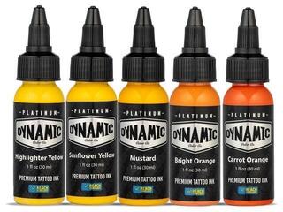 Farby do tatuażu (zatwierdzone w UE) Dynamic Color Platinum Zestaw tuszy do tatuażu 5 x 30 ml Fire
