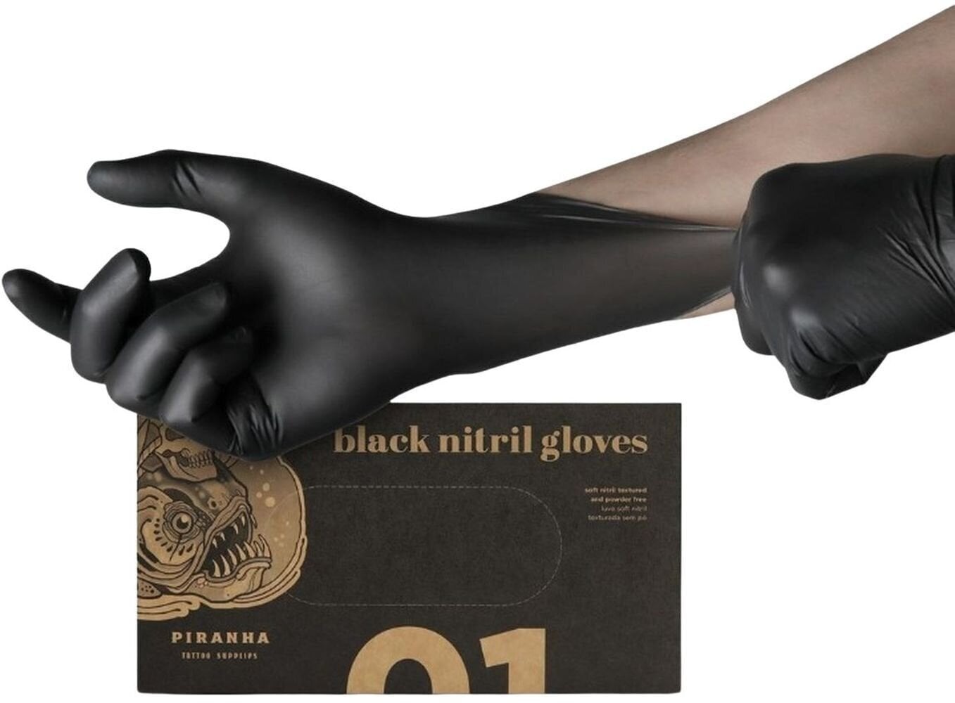 Tattoo Supplies Piranha Soft Nitrile Disposable Gloves S Black 100 pcs
