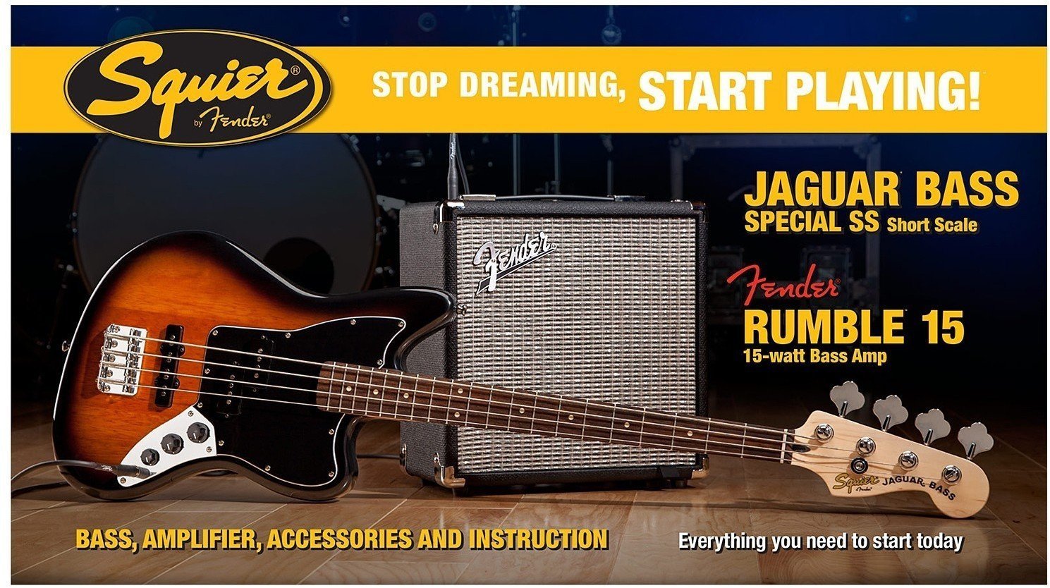 Elektrische basgitaar Fender Squier Jaguar Bass Special with Fender Rumble 15 Set Brown Sunburst