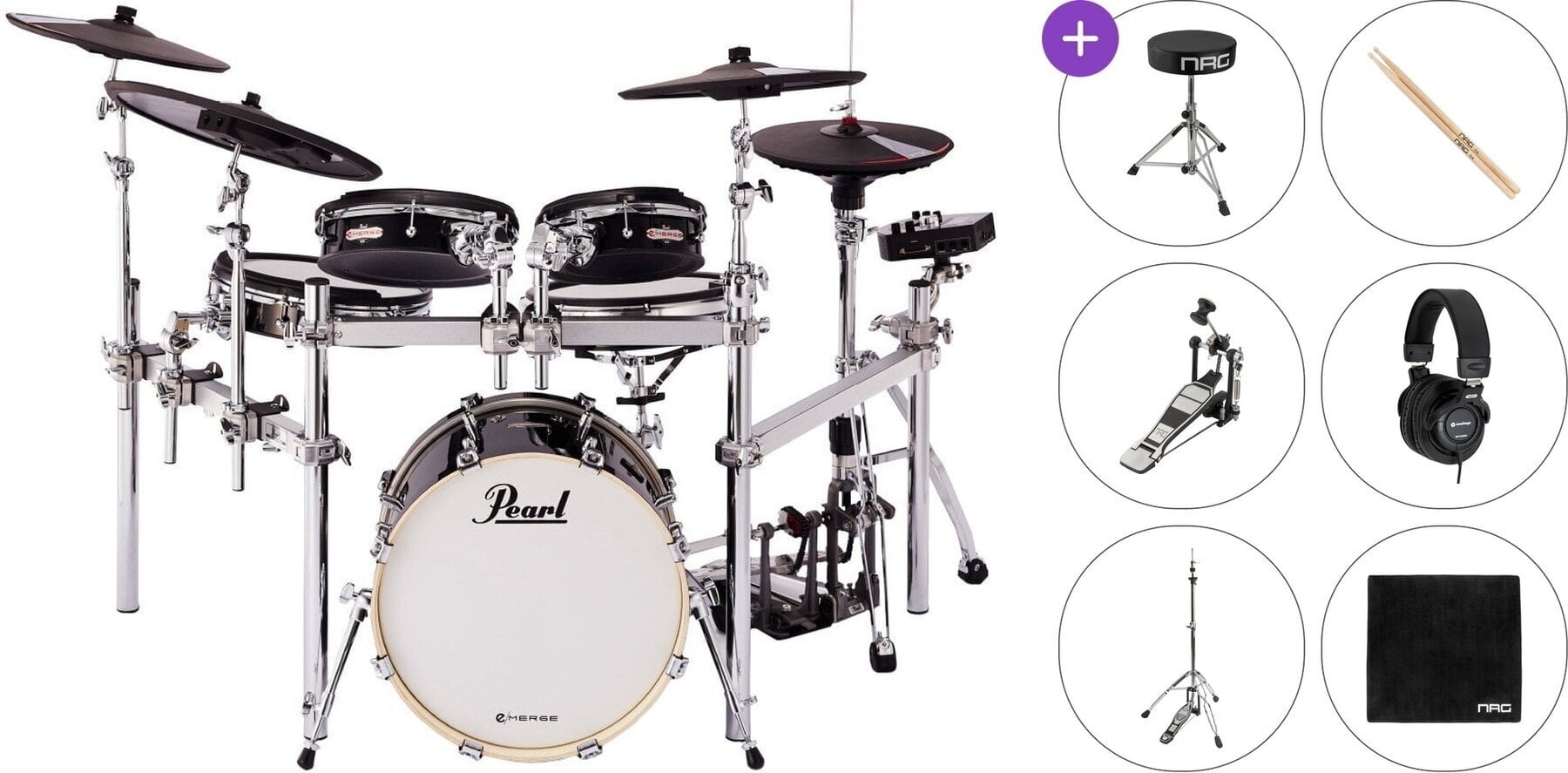 Комплект електронни барабани Pearl P-EM-53HB e/Merge Hybrid Standard SET Black Комплект електронни барабани