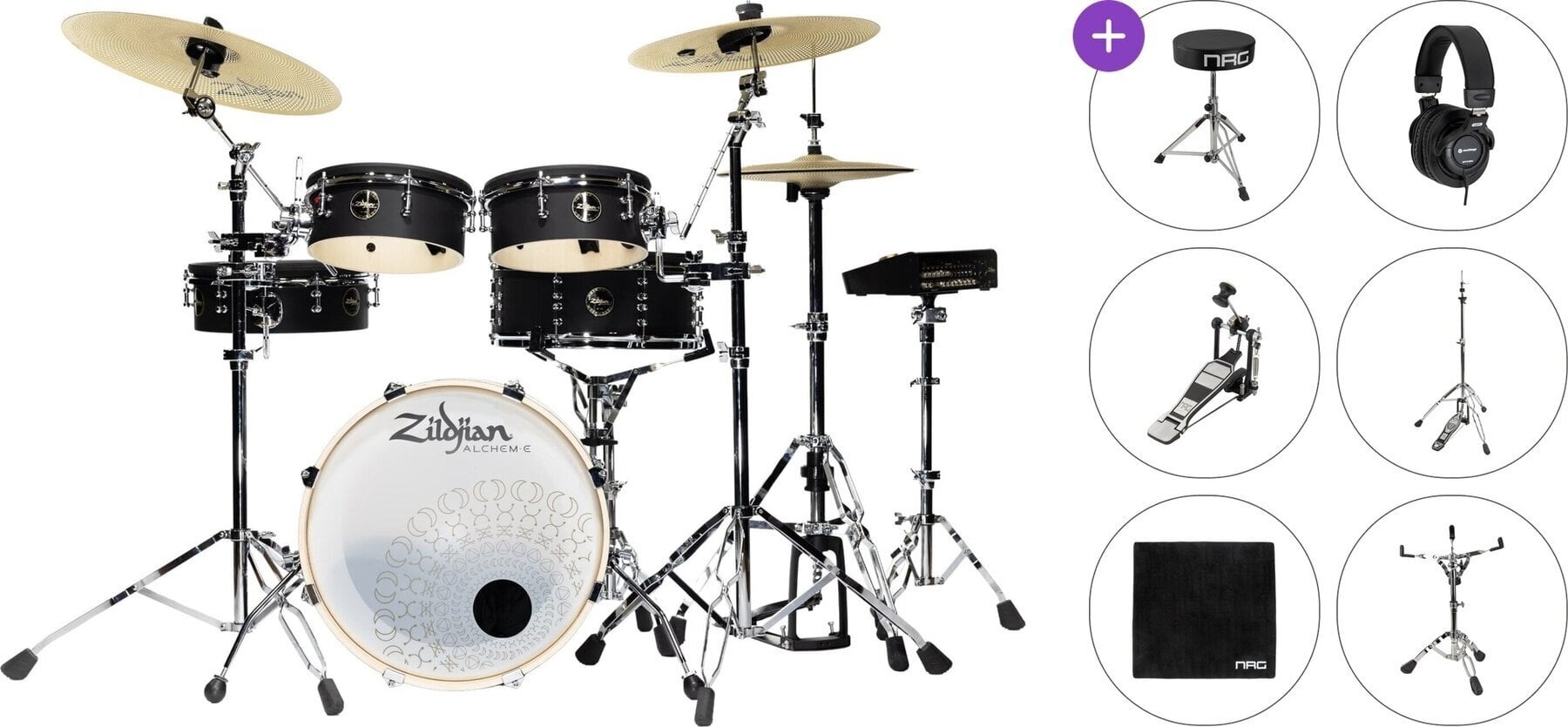 Elektronická bicia sada Zildjian Alchem-E Bronze EX Standard SET Matte Black Wrap Elektronická bicia sada