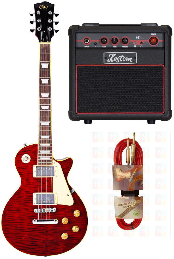 Guitarra elétrica SX EF3D-TWR SET Transparent Wine Red
