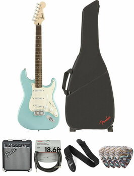 Electric guitar Fender Squier Bullet Stratocaster Tremolo IL Tropical Turquoise Deluxe SET Tropical Turquoise - 1
