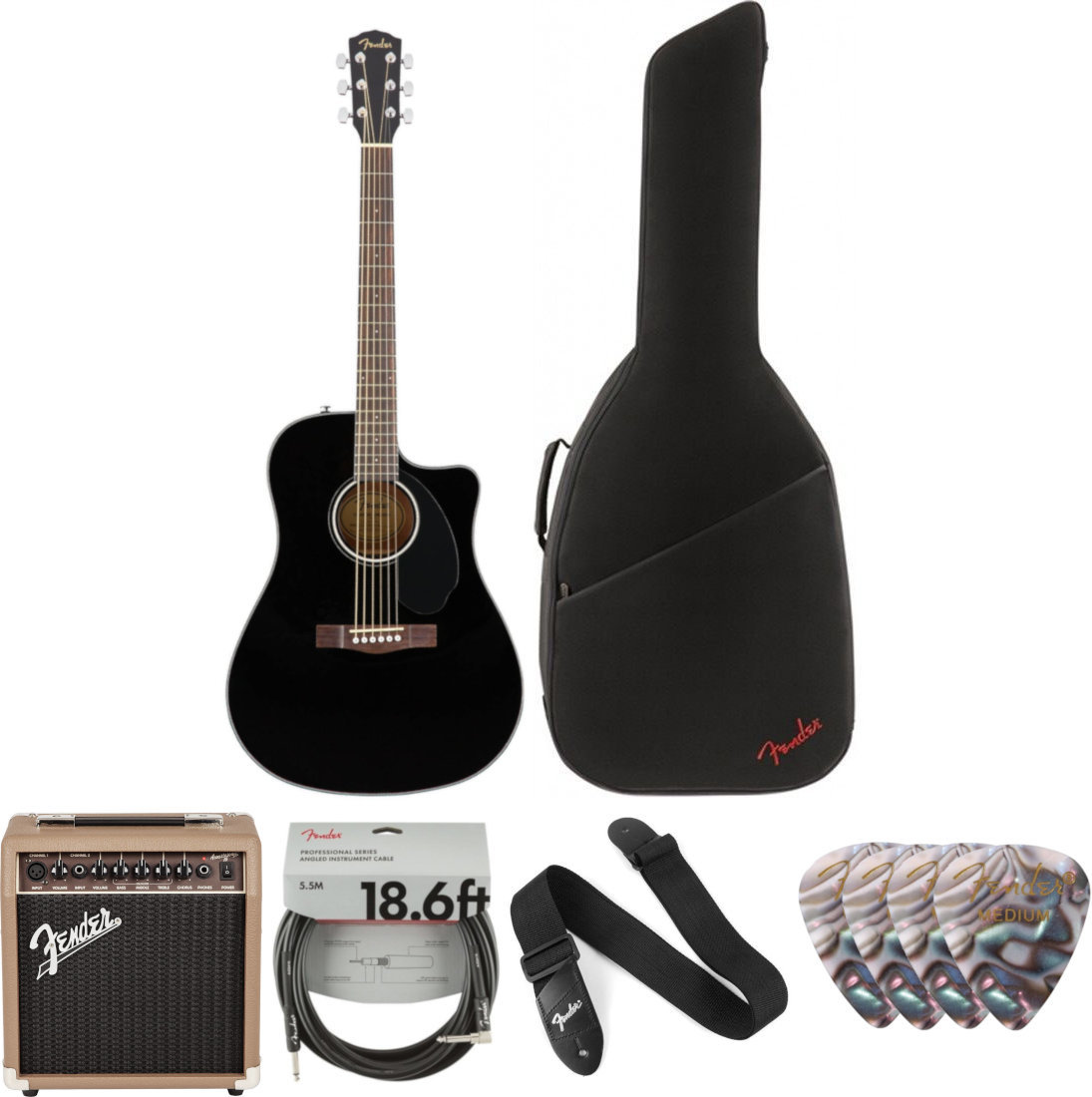electro-acoustic guitar Fender CD-60SCE Dreadnought WN Black Deluxe SET Black