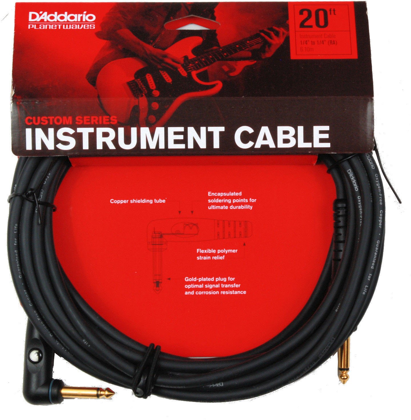 Instrument Cable D'Addario Planet Waves PW-GRA-20 Black 6 m Straight - Angled