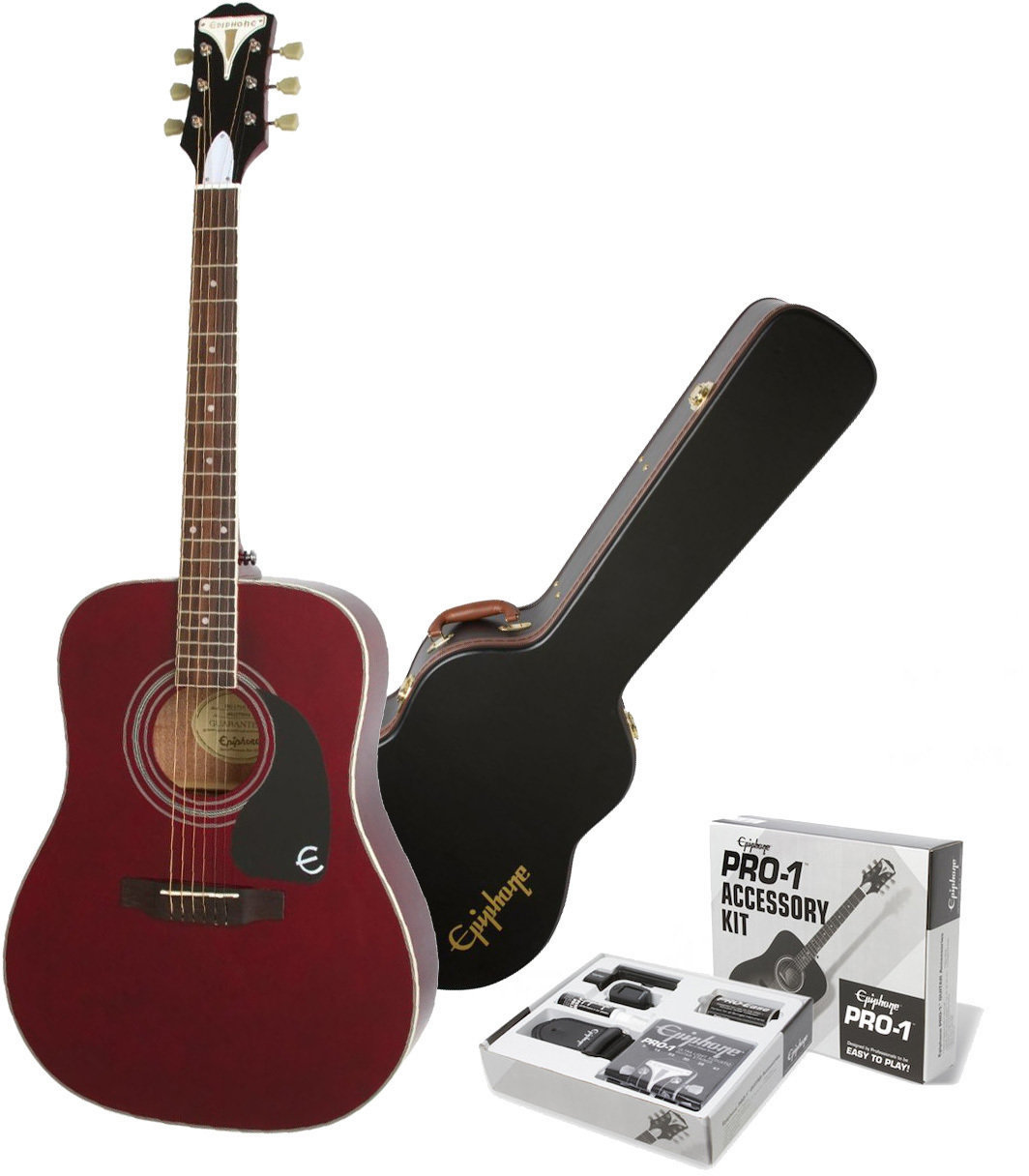 Akoestische gitaar Epiphone PRO-1 Plus Acoustic Wine Red SET Wine Red