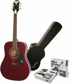 Dreadnought Guitar Epiphone PRO-1 Plus Acoustic Wine Red SET Wine Red - 1