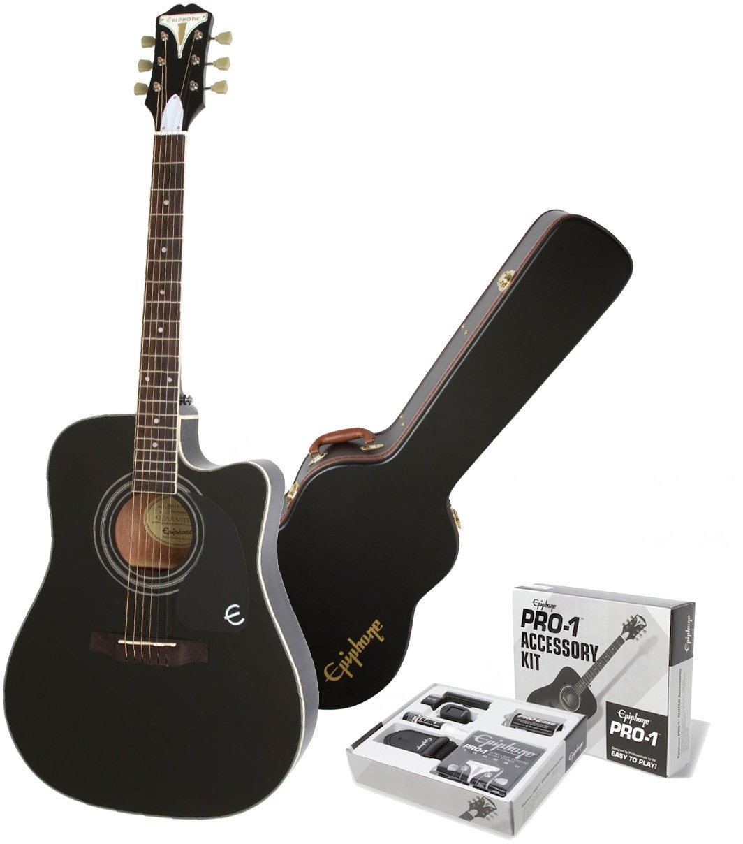Dreadnought elektro-akoestische gitaar Epiphone PRO-1 Ultra Acoustic Electric Ebony SET Eben