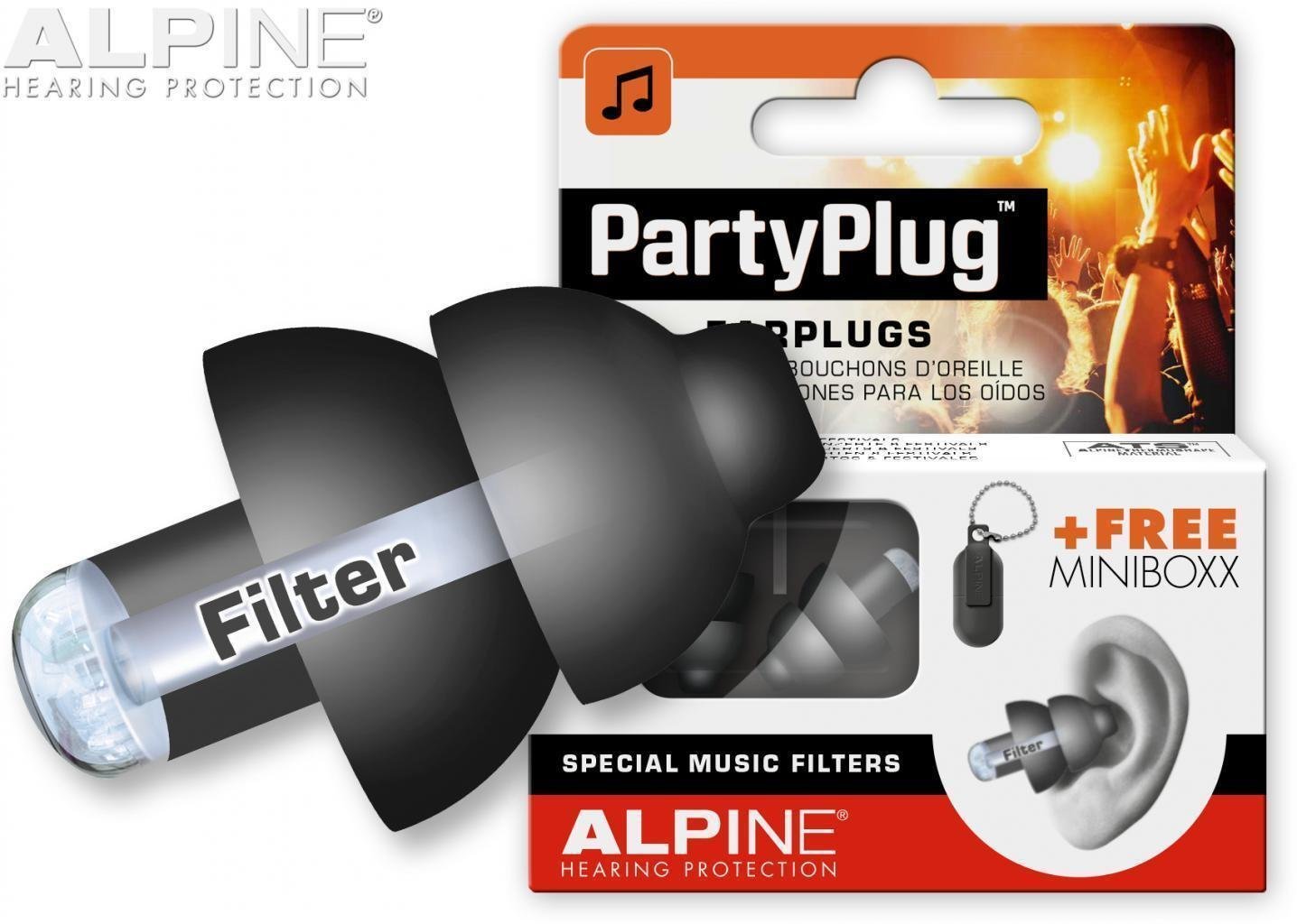 Tampões para os ouvidos Alpine Party Plug Preto Tampões para os ouvidos