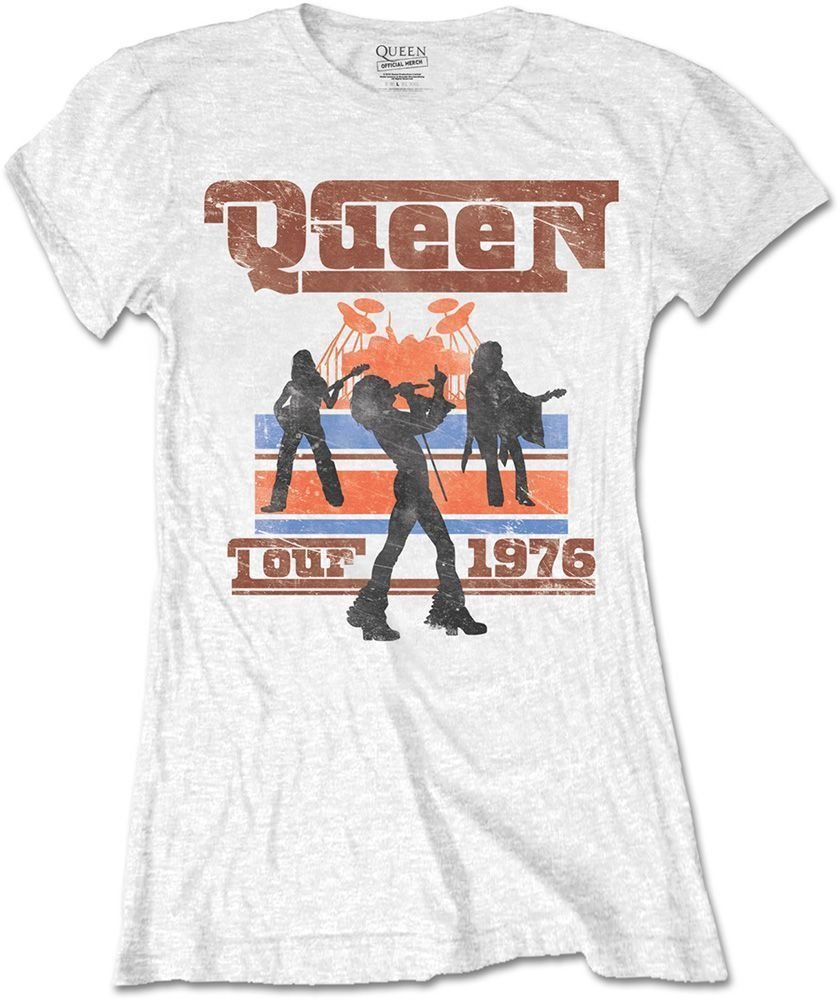 Camiseta de manga corta Queen Camiseta de manga corta 1976 Tour Silhouettes Mujer Blanco 2XL