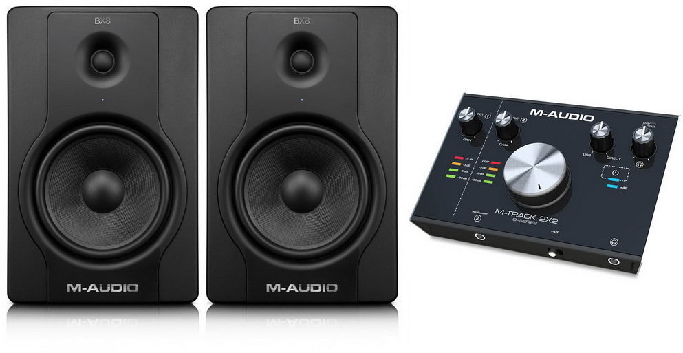 2-vägs aktiv studiomonitor M-Audio BX8 D2 + M-Track MKII SET