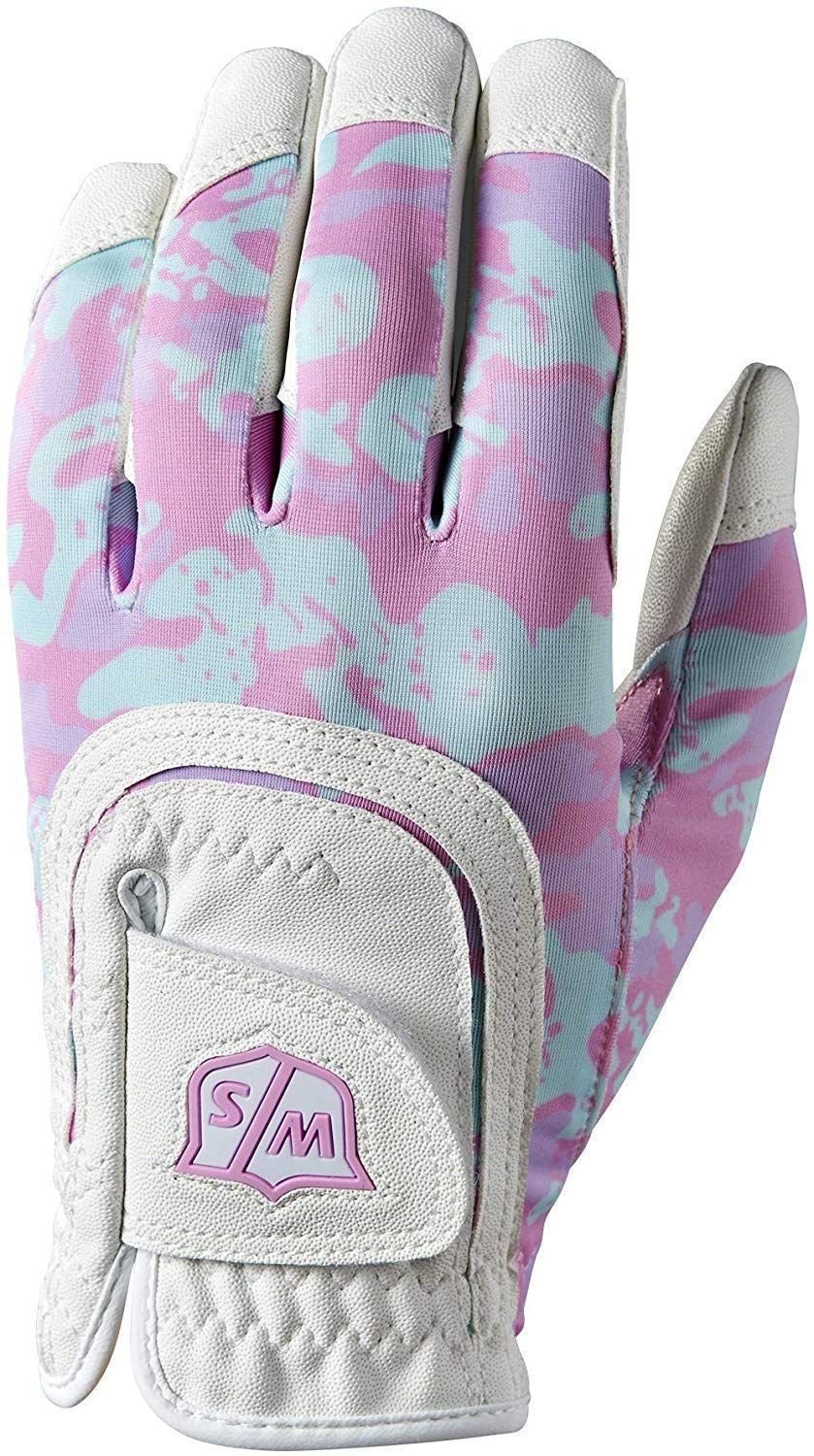 Gloves Wilson Staff Fit-All Junior Golf Glove White/Pink Camo Left Hand for Right Handed Golfers