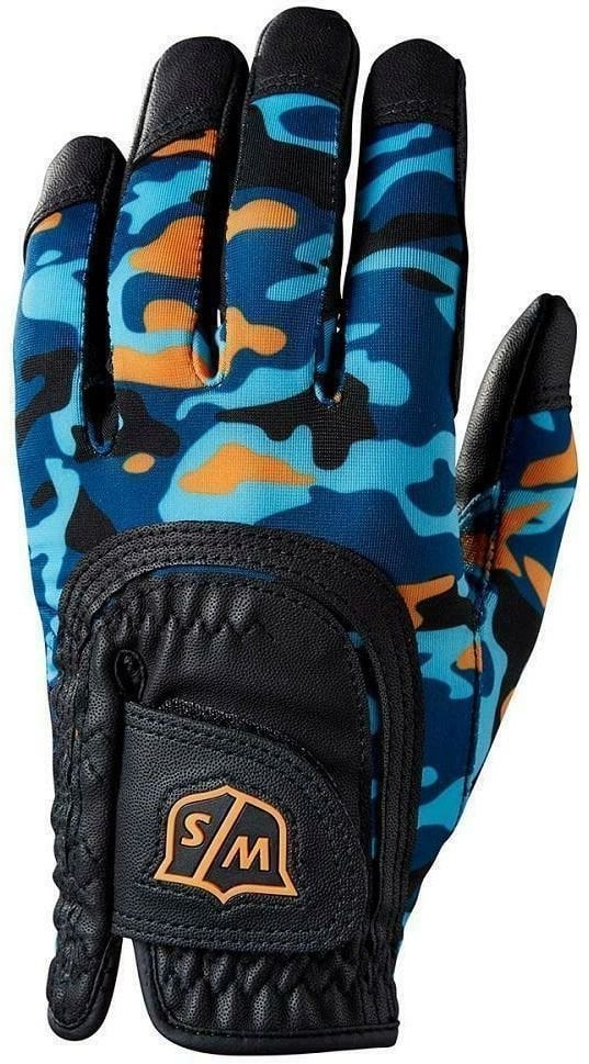 Handschuhe Wilson Staff Fit-All Junior Golf Glove Black/Orange/Blue Camo Left Hand for Right Handed Golfers
