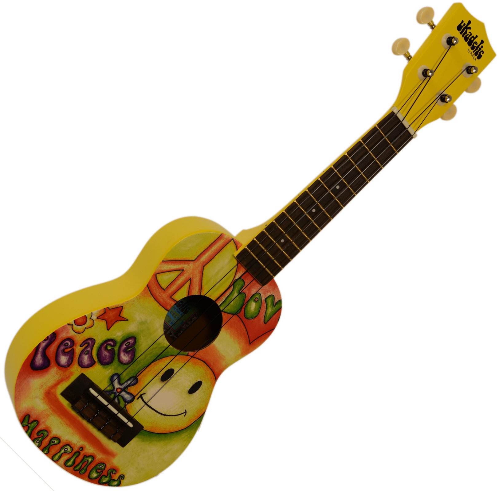 Sopran Ukulele Kala Ukadelic Soprano Original Art Yellow Peace and Love