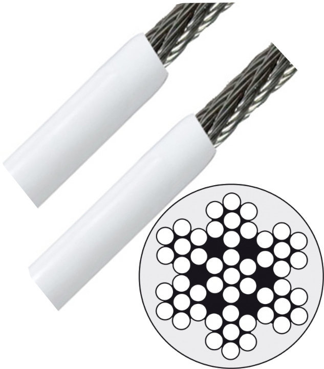 Nerezové lanko Lindemann Wire Rope Stainless Steel AISI316 7x7 - 4/6mm - Covered With White PVC