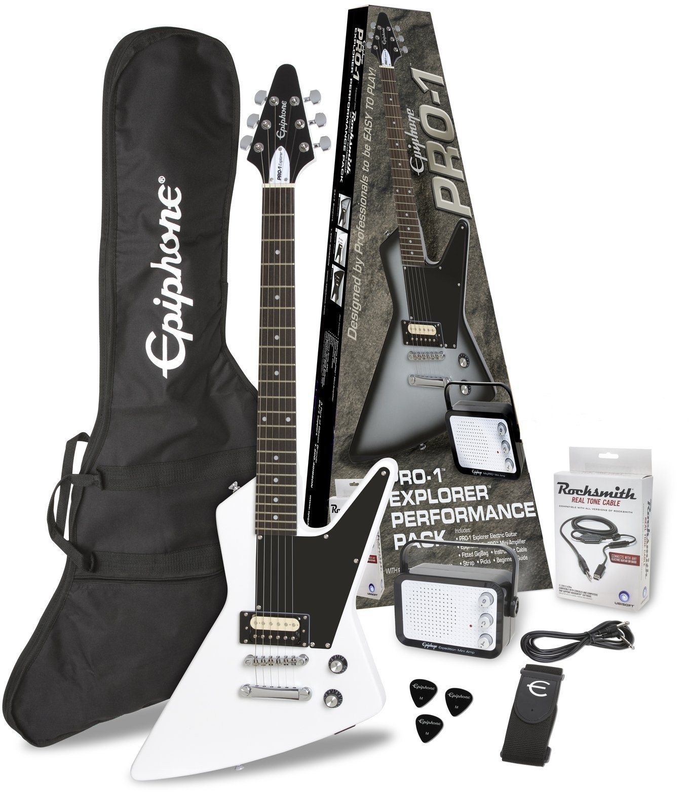 Electric guitar Epiphone PRO-1 Explorer Performance Pack Alpine White