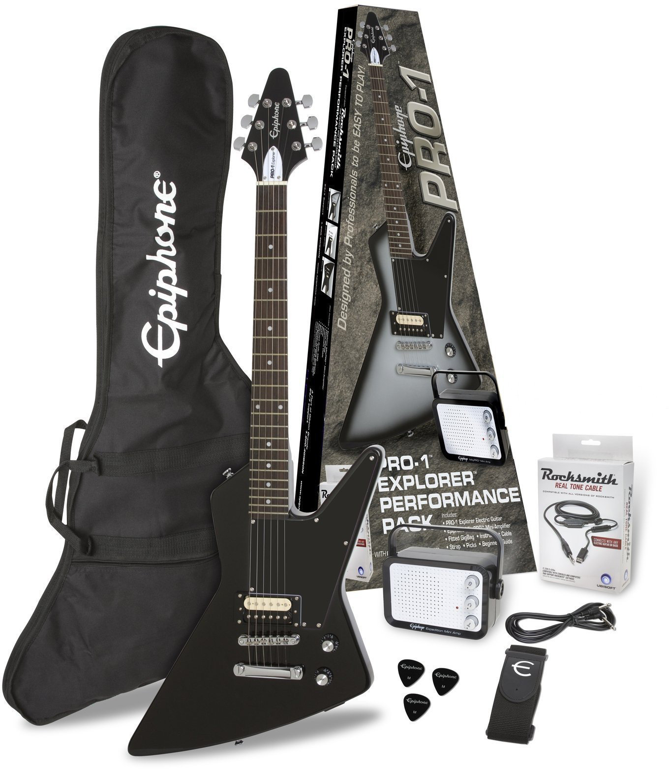 Electric guitar Epiphone PRO-1 Explorer Performance Pack Ebony