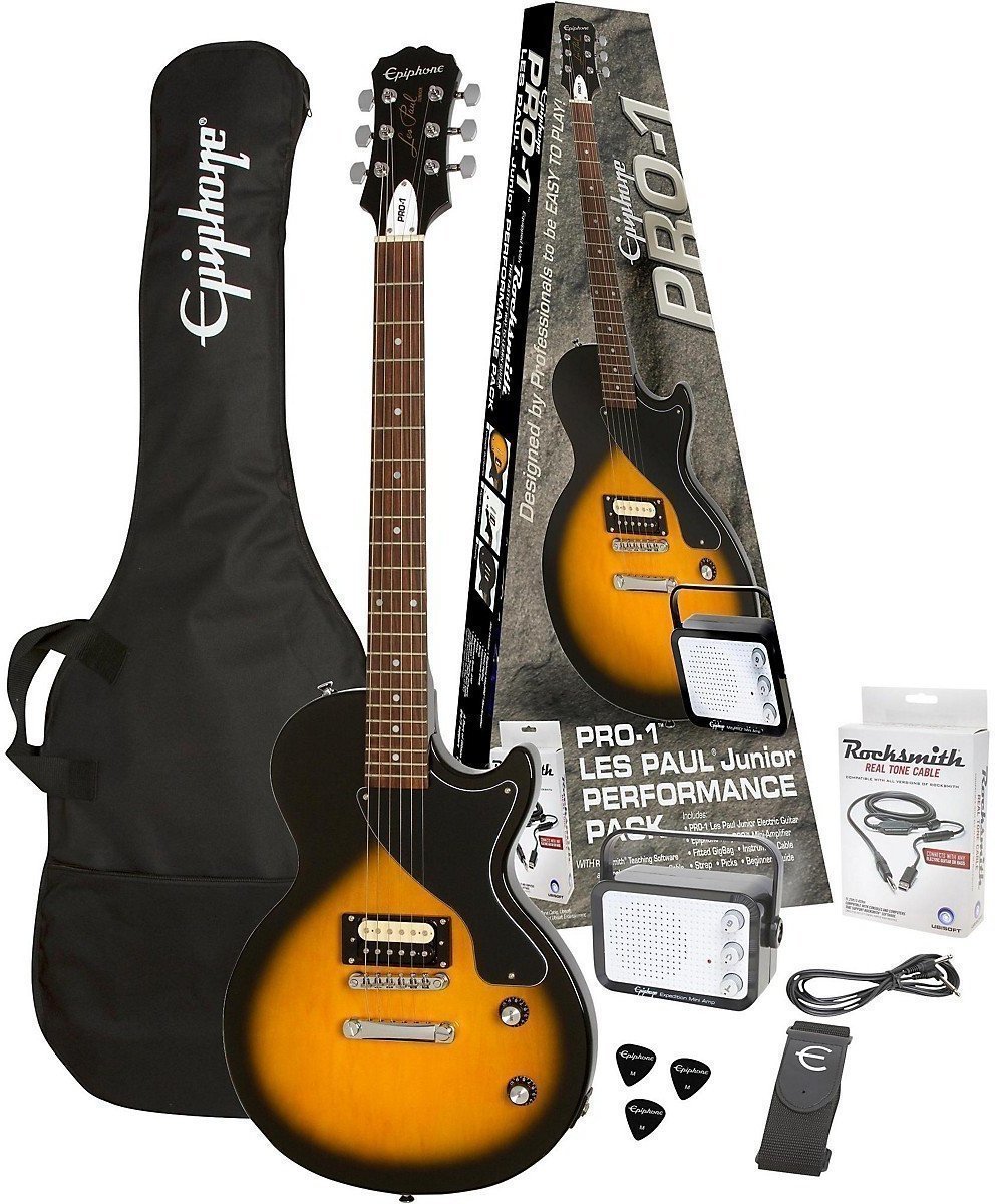 Electric guitar Epiphone PRO-1 Les Paul Jr. Performance Pack Vintage Sunburst
