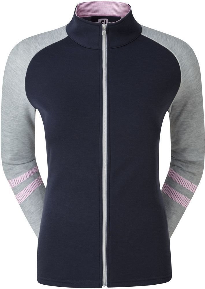Pulóver Footjoy Raglan Full-Zip Colour Block Womens Sweater Navy/Heather Grey/Rose M