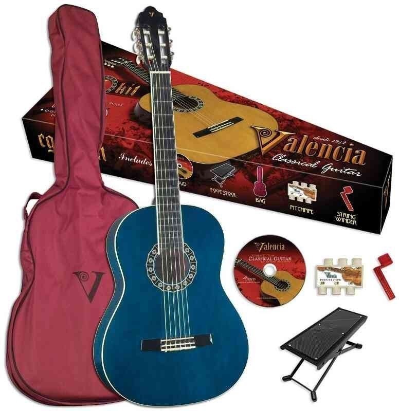 Guitare classique taile 1/2 pour enfant Valencia CG1 K 1/2 Transparent Blue