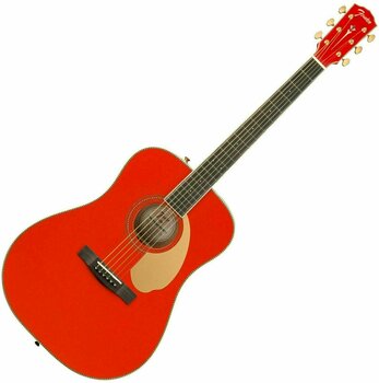 Dreadnought elektro-akoestische gitaar Fender PM-1E Fiesta Red - 1