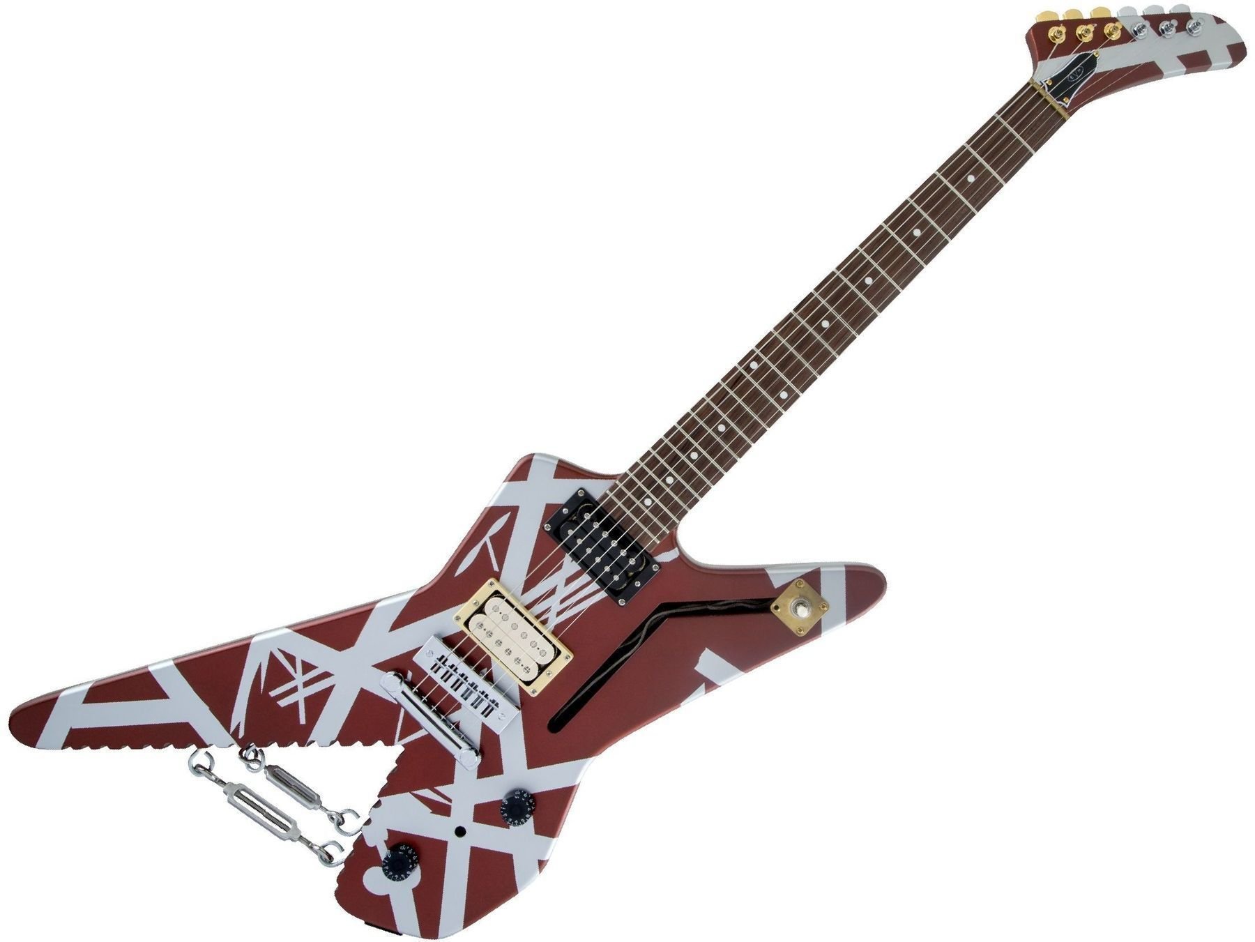 Guitare électrique EVH Striped Series Shark PF Burgundy with Silver Stripes Guitare électrique