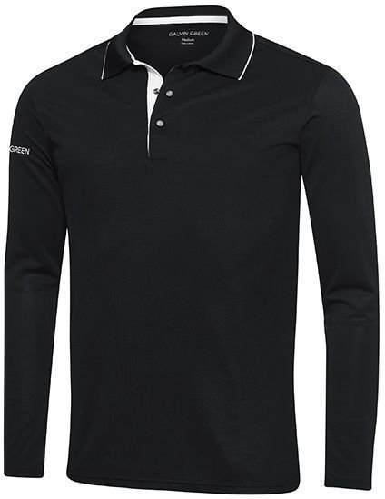 Camisa pólo Galvin Green Marc Ventil8+ Mens Long Sleeve Polo Shirt Black/White M