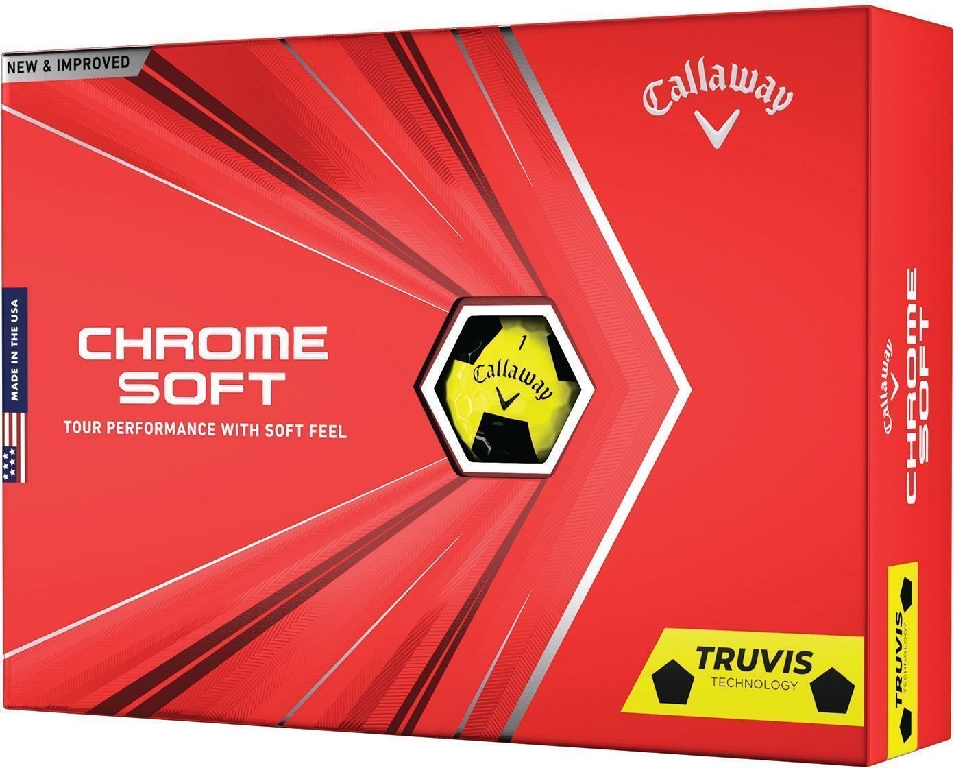 Нова топка за голф Callaway Chrome Soft 2020 Yellow Truvis Black