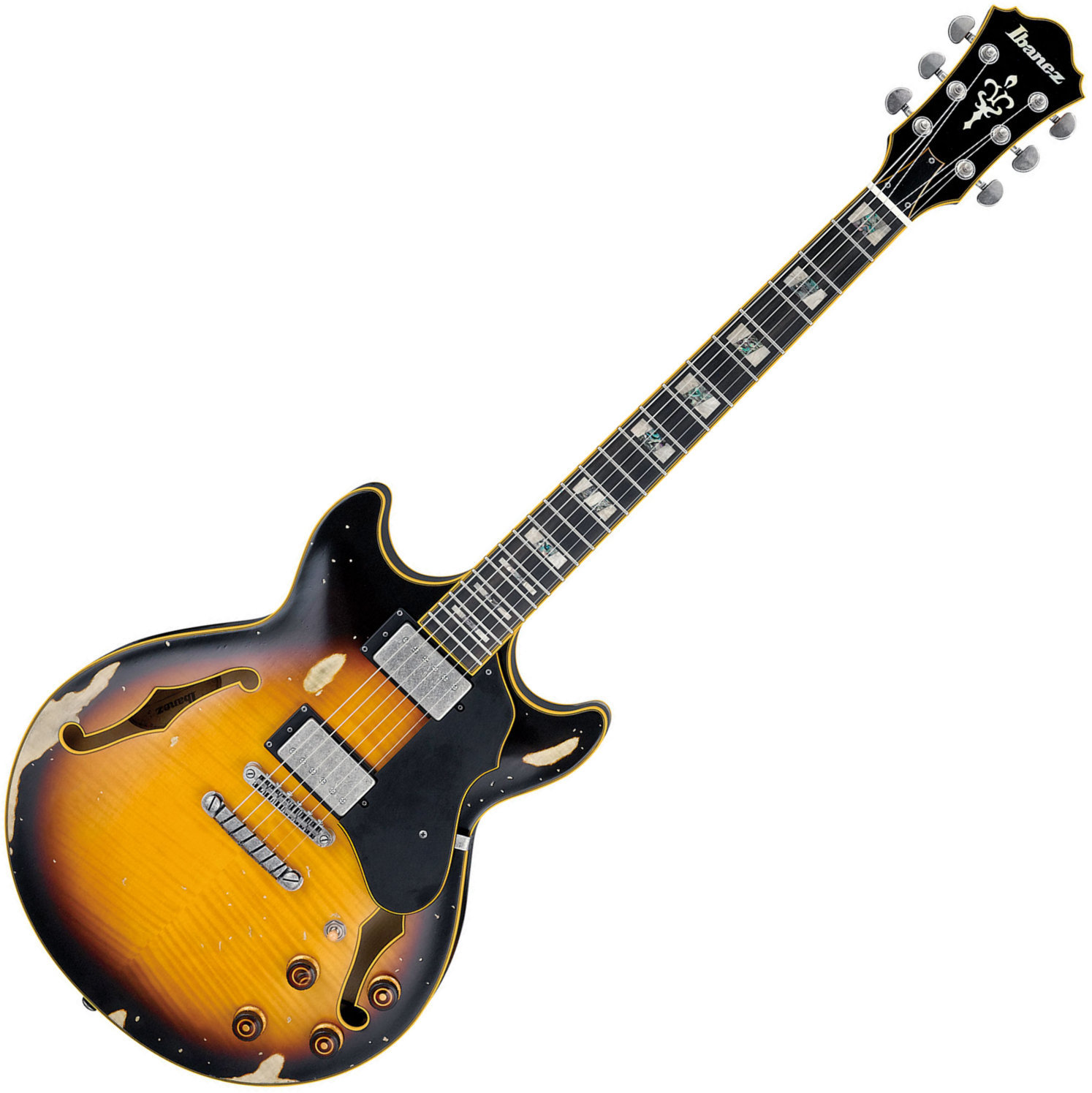 Semiakustická kytara Ibanez AMV100FMD Yellow Sunburst Low Gloss