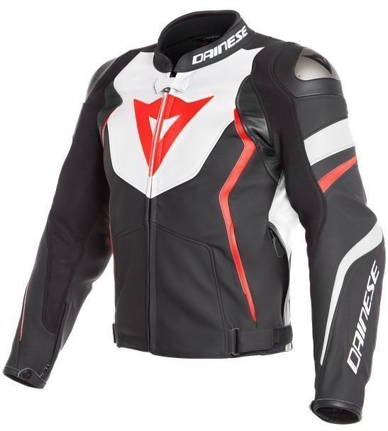 Blouson de cuir Dainese Avro 4 Black Matt/White/Fluo Red 56 Blouson de cuir