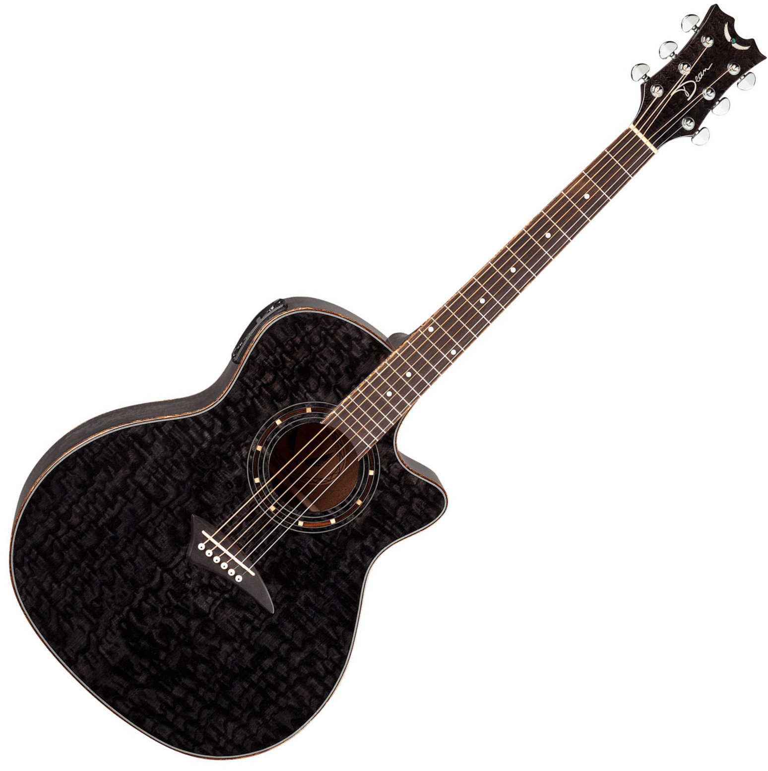 Jumbo elektro-akoestische gitaar Dean Guitars Exotica Quilt Ash A/E - Trans Black