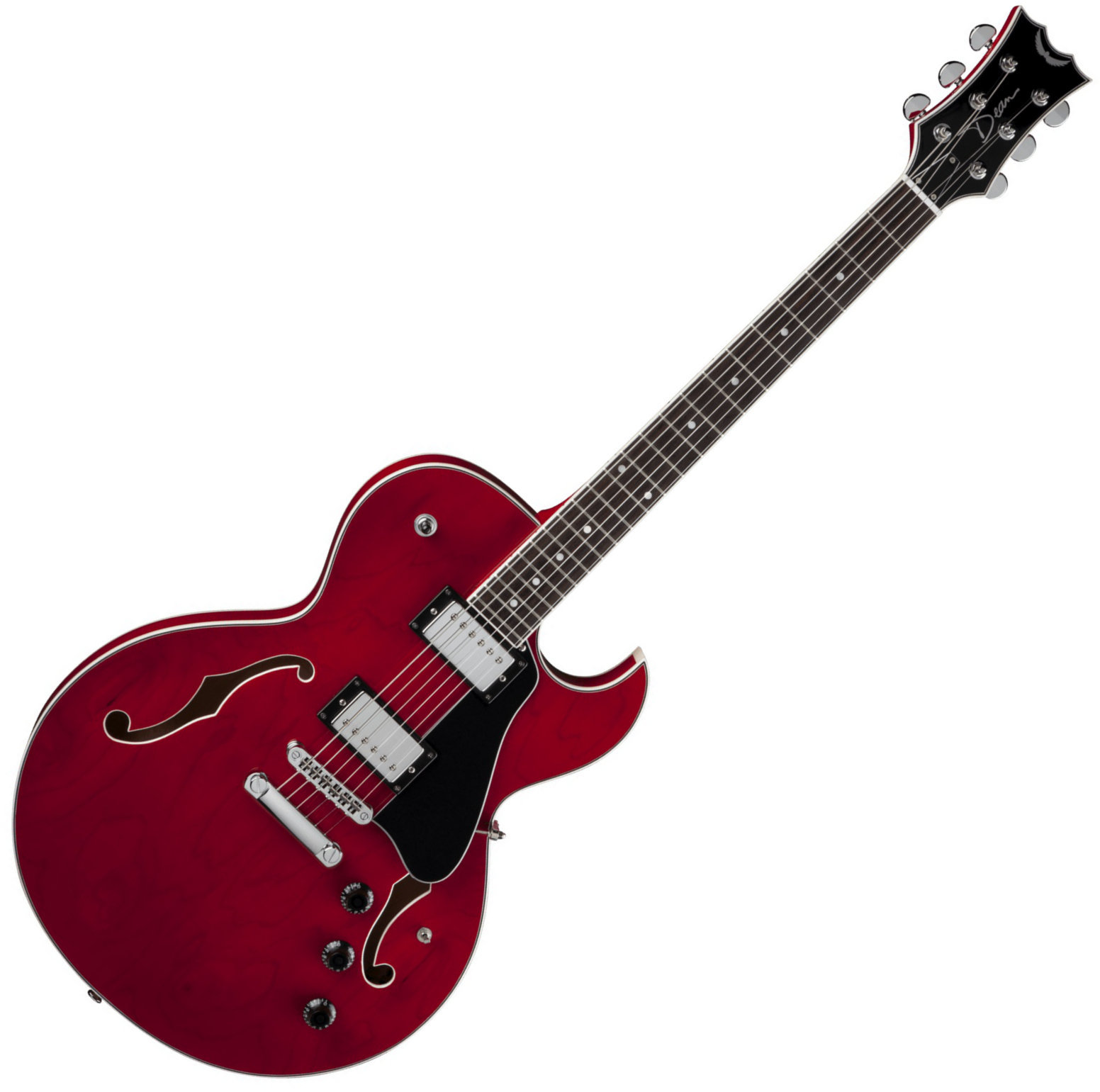 Semi-Acoustic Guitar Dean Guitars Colt Semi Hollow Body w/Piezo - Trans Red