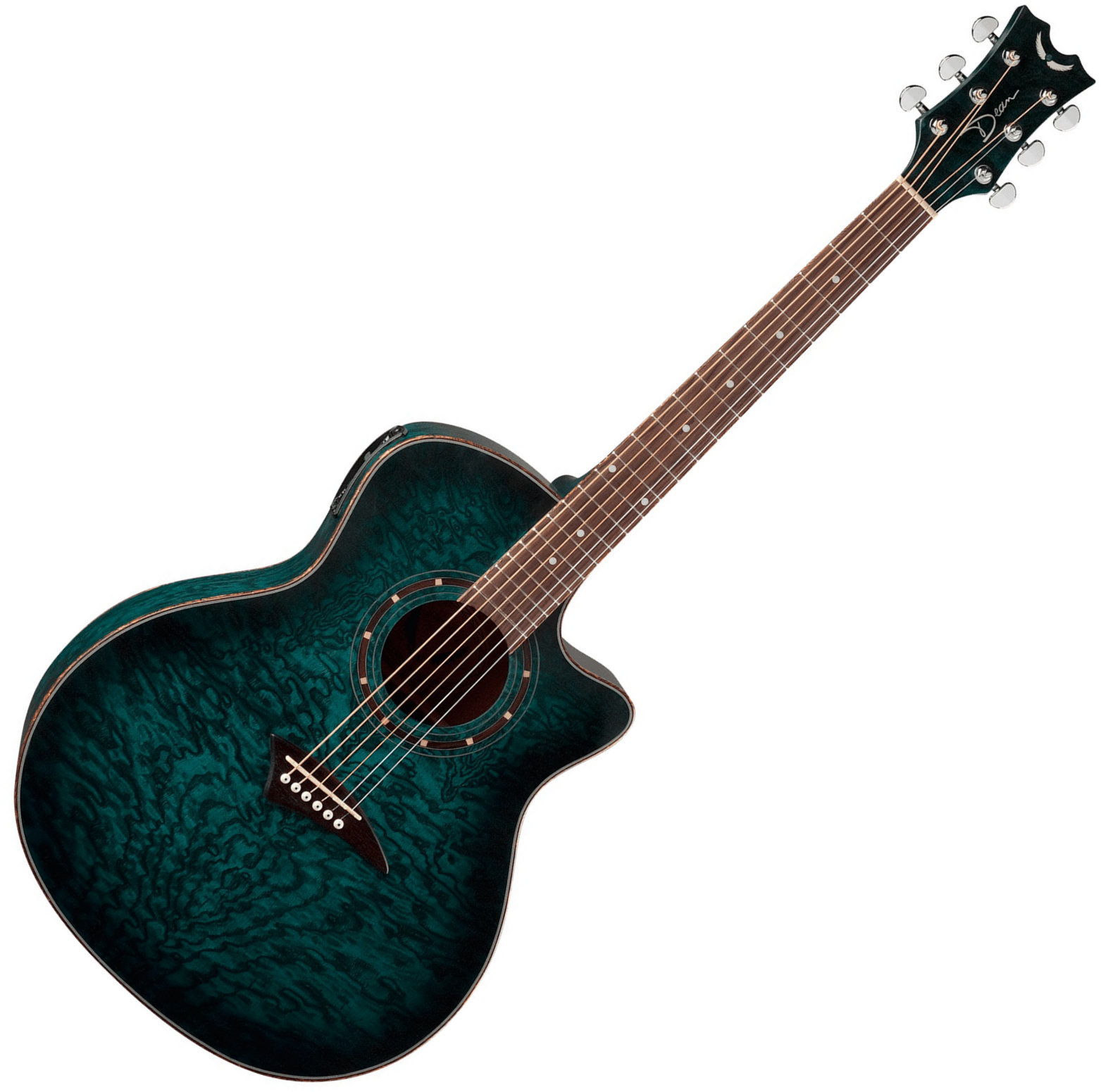 Jumbo elektro-akoestische gitaar Dean Guitars Exotica Quilt Ash A/E - Trans Blue Satin