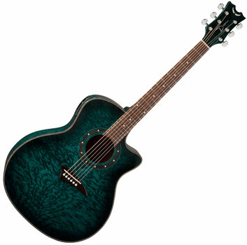 Jumbo elektro-akoestische gitaar Dean Guitars Exotica Quilt Ash A/E - Trans Blue Satin - 1