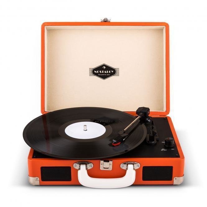 Bärbar skivspelare Auna Peggy Sue Retro Suitcase Turntable LP USB Orange