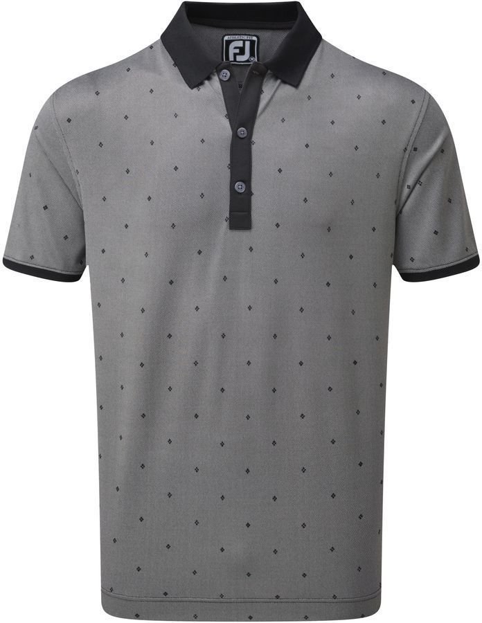 Camisa pólo Footjoy Birdseye Argyle Preto-Branco XL