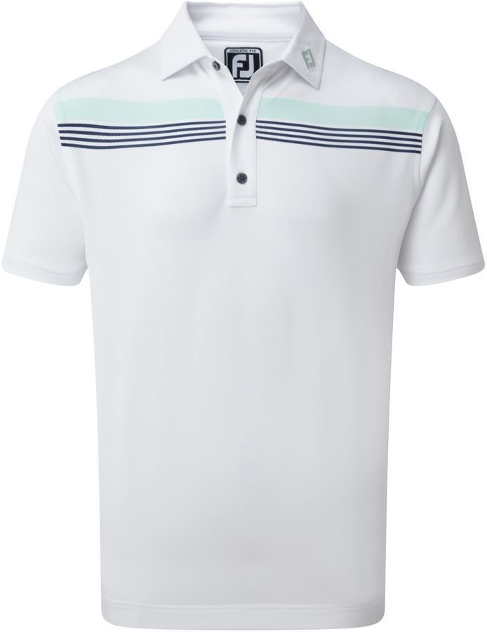 Polo Footjoy Stretch Pique Chestband Mens Polo Shirt White/Mint/Deep Blue XL