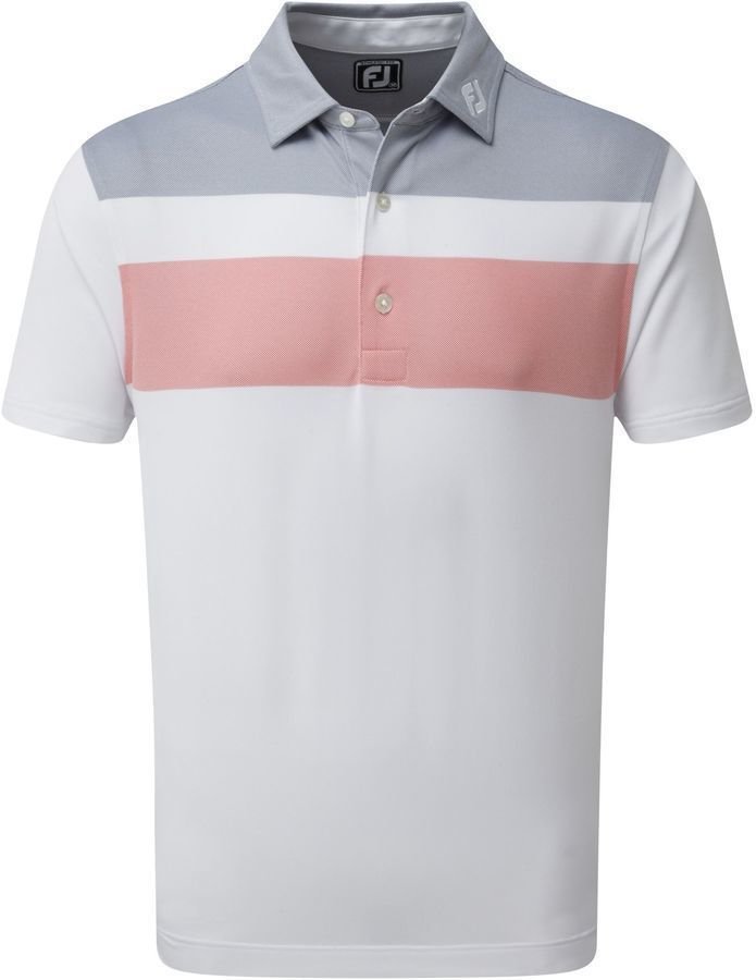 Camisa pólo Footjoy Double Block Birdseye Pique Mens Polo Shirt White/Coral/Slate L