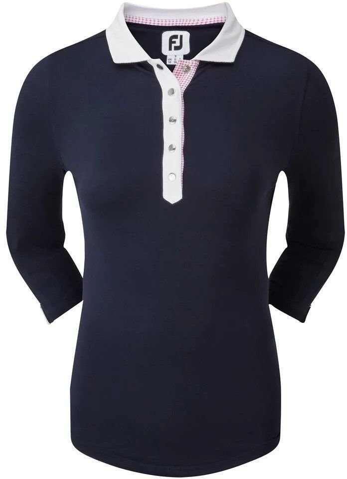 Риза за поло Footjoy Baby Pique 3/4 Sleeve Womens Polo Shirt Navy/White/Rose L