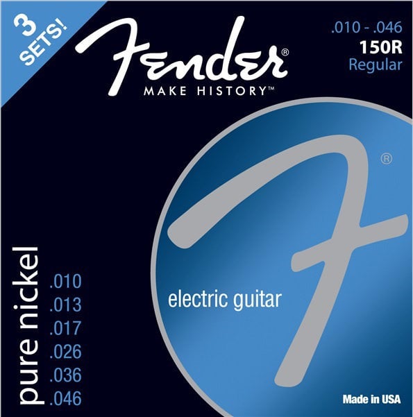 Cordas para guitarra elétrica Mi Fender 150R Electric Pure Nickel Ball End 10-46 3 Pack