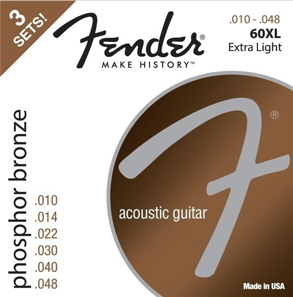 Cordes de guitares acoustiques Fender 60XL Acoustic Phosphor Bronze 10-48 3 Pack