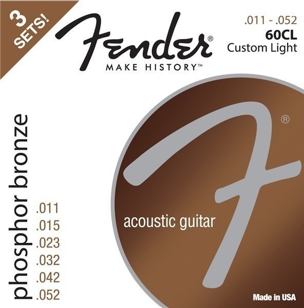 Cordas de guitarra Fender 60CL Acoustic Phosphor Bronze 11-52 3 Pack