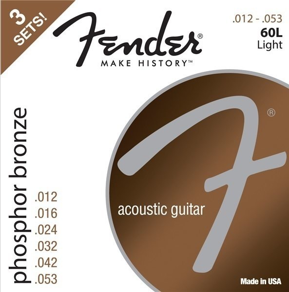 Cuerdas de guitarra Fender 60L Acoustic Phosphor Bronze 12-53 3 Pack
